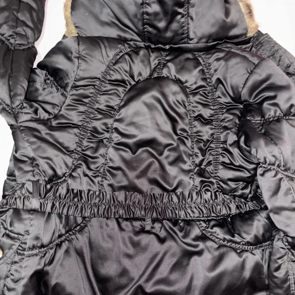 Baby Phat Satin Black Puffer Coat with Faux Fur Hood - Picture 5 of 8